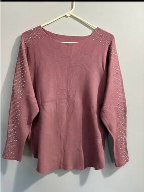 Embellished Pink Long-Sleeve Women's Top